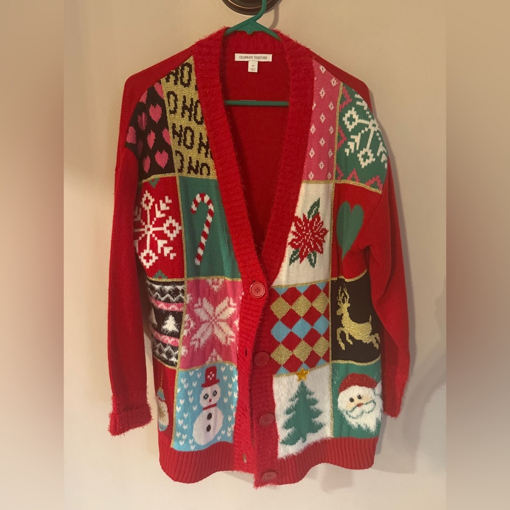 Festive‎ Red Patchwork Cardigan Christmas sweater